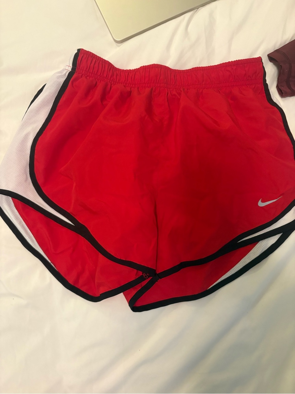 Nike Women's Red Athletic Running Shorts with Black Trim